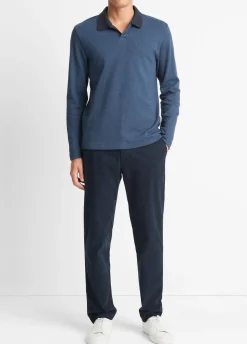 Bicolor Rib Cotton-Blend Johnny-Collar Shirt