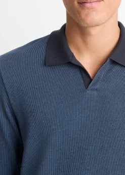 Bicolor Rib Cotton-Blend Johnny-Collar Shirt