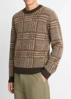 Brushed Glen Plaid Crew Neck Sweater