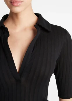 Cotton Elbow-Sleeve Polo Shirt