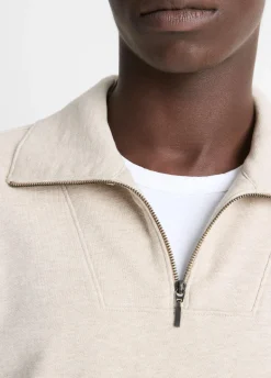 Cotton-Blend Mock Neck Quarter-Zip Pullover