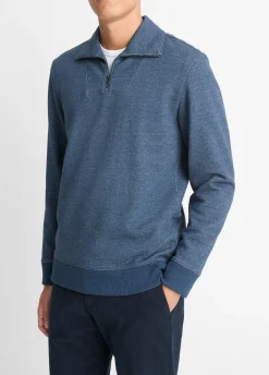 Cotton-Blend Mock Neck Quarter-Zip Pullover