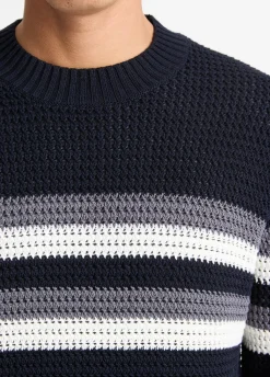 Crafted Crochet Striped Cotton Sweater