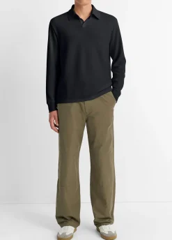 Double-Face Cotton-Blend Long-Sleeve Polo Shirt