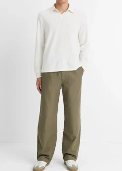 Double-Face Cotton-Blend Long-Sleeve Polo Shirt