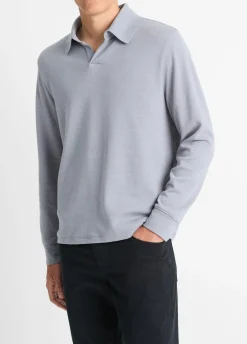 Double-Face Cotton-Blend Long-Sleeve Polo Shirt