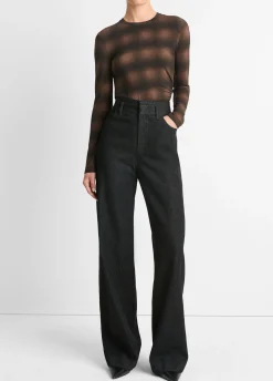 Draped Long-Sleeve Crew Neck Top
