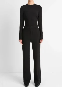 Draped Long-Sleeve Crew Neck Top