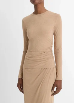 Draped Long-Sleeve Crew Neck Top
