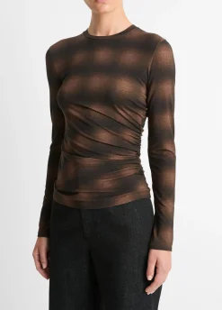 Draped Long-Sleeve Crew Neck Top