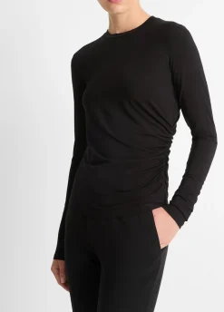 Draped Long-Sleeve Crew Neck Top