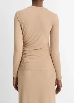 Draped Long-Sleeve Crew Neck Top