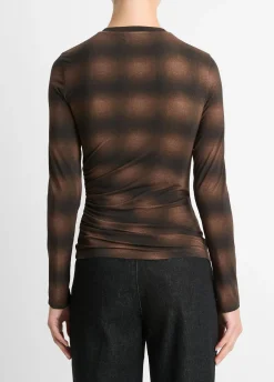 Draped Long-Sleeve Crew Neck Top