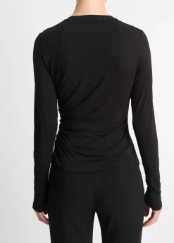 Draped Long-Sleeve Crew Neck Top