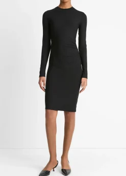Draped Long-Sleeve Short Dress
