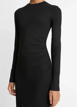 Draped Long-Sleeve Short Dress
