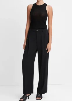 Drop-Waist Pleated Crepe Trouser