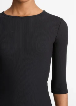 Elbow-Sleeve Crew Neck T-Shirt