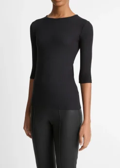 Elbow-Sleeve Crew Neck T-Shirt