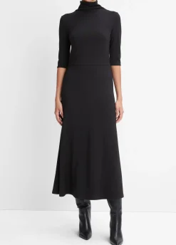 Elbow-Sleeve Turtleneck Dress