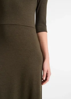 Elbow-Sleeve Turtleneck Dress