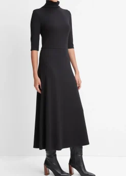 Elbow-Sleeve Turtleneck Dress