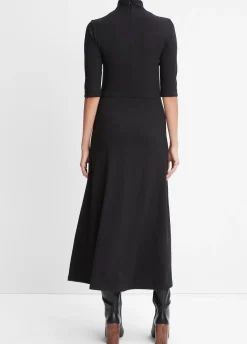 Elbow-Sleeve Turtleneck Dress