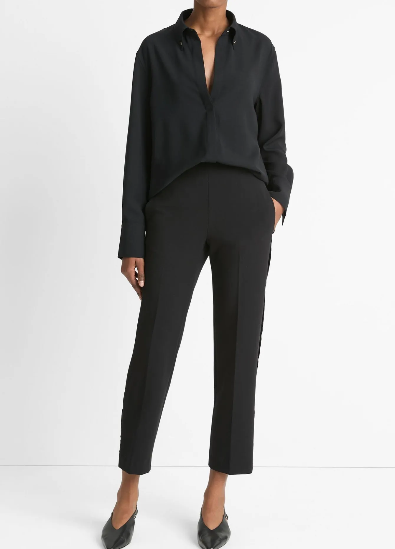 Embellished Point-Collar Crepe Shirt