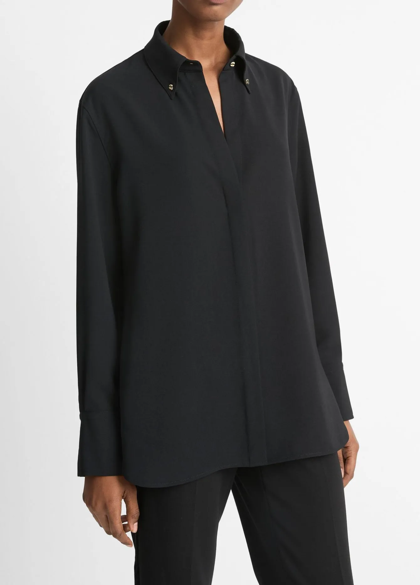 Embellished Point-Collar Crepe Shirt