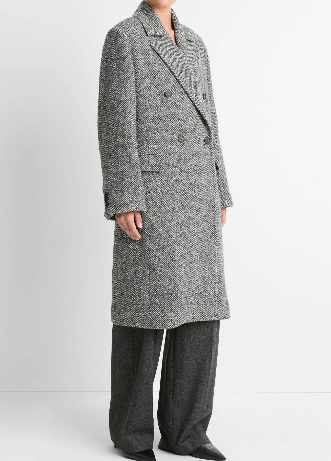 Italian Herringbone Wool-Blend Double-Breasted Coat