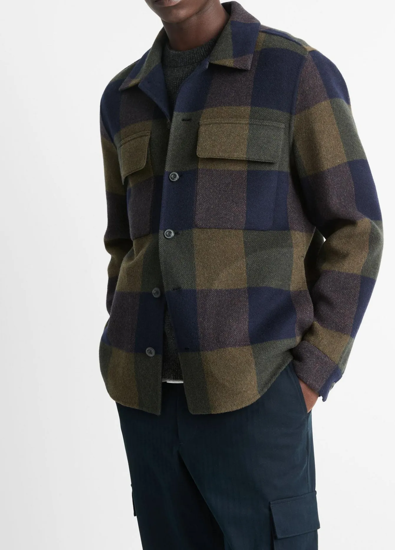 Italian Plaid Splittable Wool-Blend Shirt Jacket