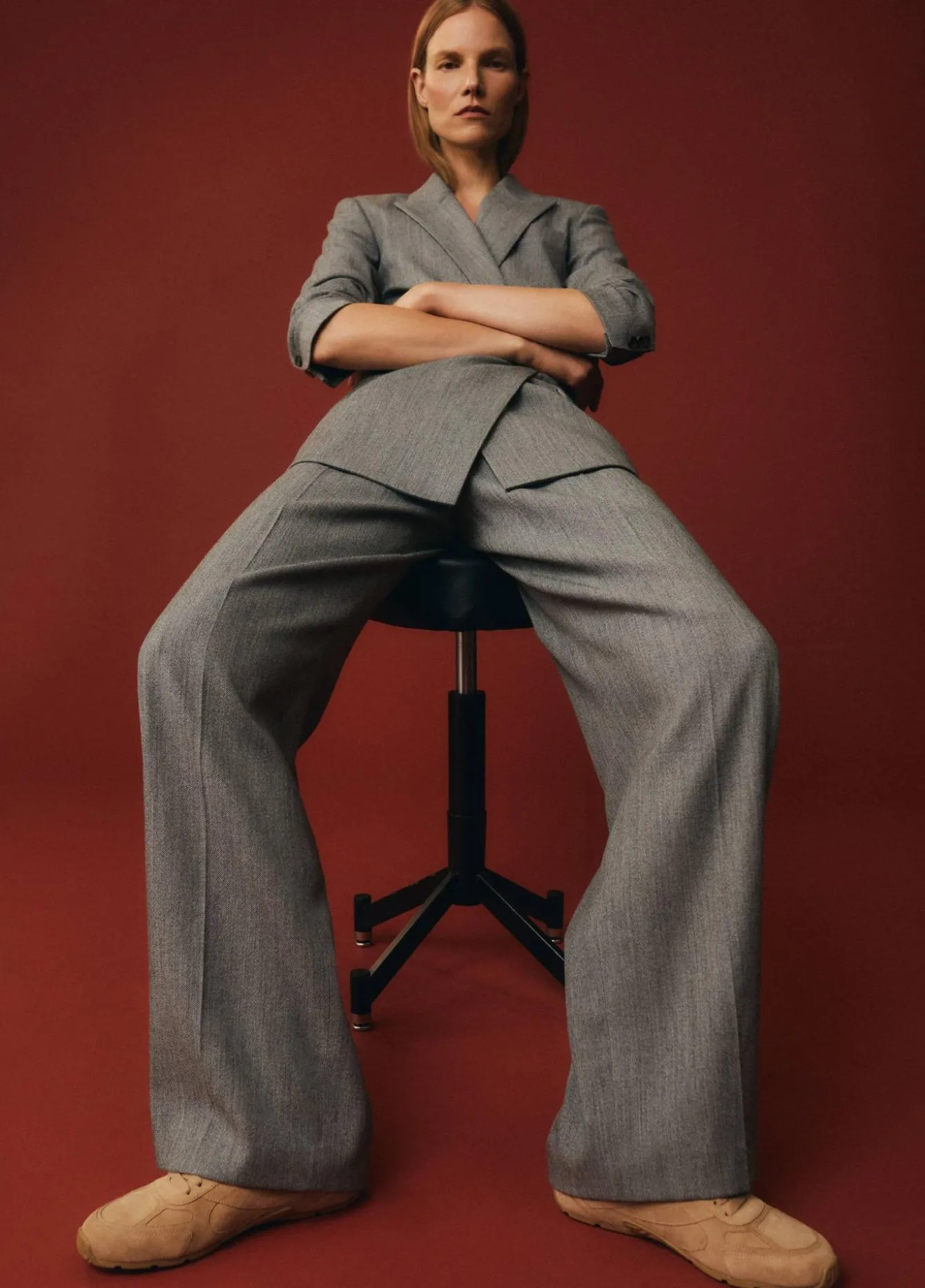 Italian Wool-Blend Twill High-Rise Trouser