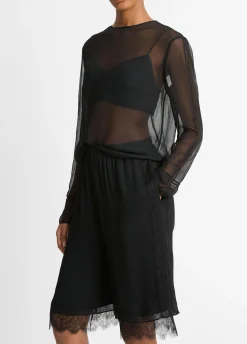 Lace-Trim Chiffon Short