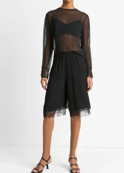 Lace-Trim Sheer Chiffon Top