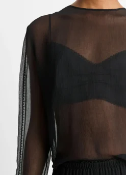 Lace-Trim Sheer Chiffon Top