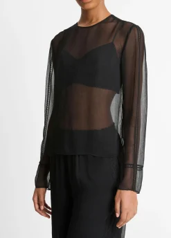Lace-Trim Sheer Chiffon Top