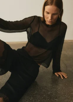 Lace-Trim Sheer Chiffon Top