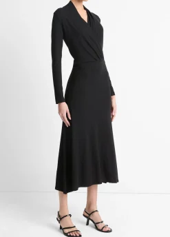 Long-Sleeve Crossover Dress