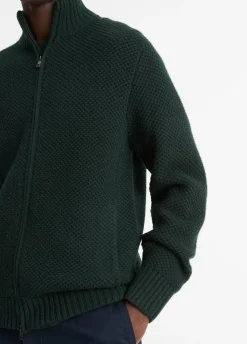 Macro-Piqué Wool Zip-Up Sweater