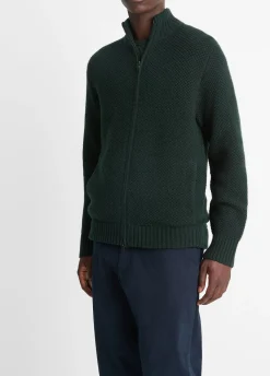 Macro-Piqué Wool Zip-Up Sweater
