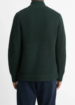 Macro-Piqué Wool Zip-Up Sweater