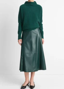 Mid-Rise Flared Leather Skirt