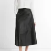 Mid-Rise Flared Leather Skirt