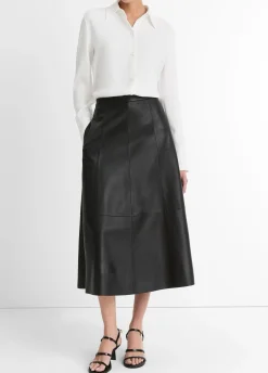 Mid-Rise Flared Leather Skirt
