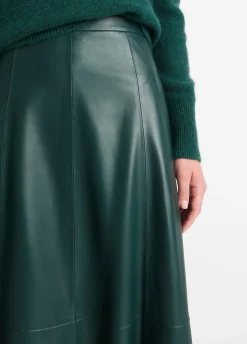 Mid-Rise Flared Leather Skirt