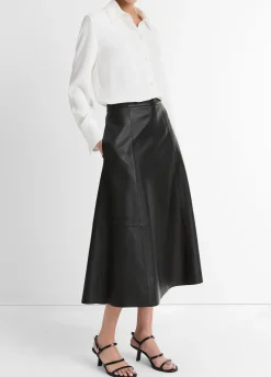 Mid-Rise Flared Leather Skirt