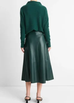 Mid-Rise Flared Leather Skirt