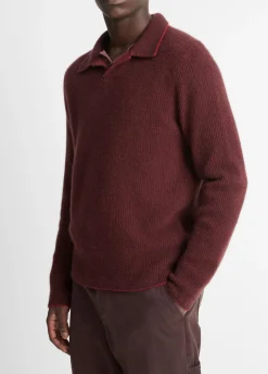 Plush Cashmere Thermal Johnny-Collar Sweater