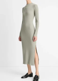 Ribbed Cotton-Blend High-Neck Dress
