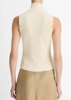 Ribbed Cotton-Blend Turtleneck Top